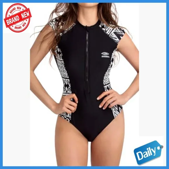 Retro One Piece Swimsuit Slim Fit Rash Guard UPF 50+ Quick Dry - Picture 2 of 5